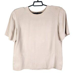 Womens Beige Christie & Jill Blouse Top 100% Silk Short Sleeve Round Neck Size L